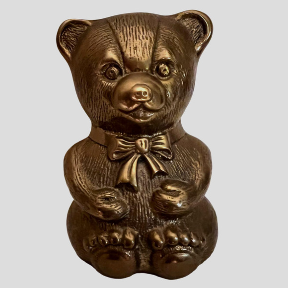 Brass Teddy Bear Coin Bank Screw Held Bottom Older Vintage Collectible - Picture 1 of 11
